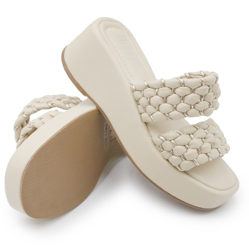 Chinelo Papete Ferrette Flat Bege/Ouro - 269744