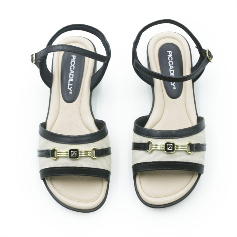 FEMININO SANDALIA BAIXA PICCADILLY  590081 2 OFF WHITE PRETO