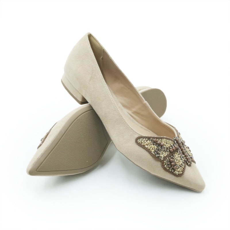 FEMININO SAPATILHA BICO FINO FERRETTI 1437929 SUEDE AREIA