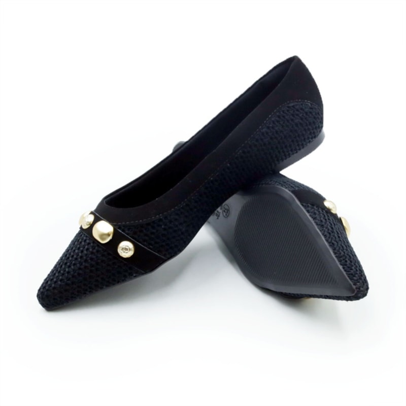 FEMININO SAPATILHA BICO FINO FERRETTI 827001 TRAMADO PRETO