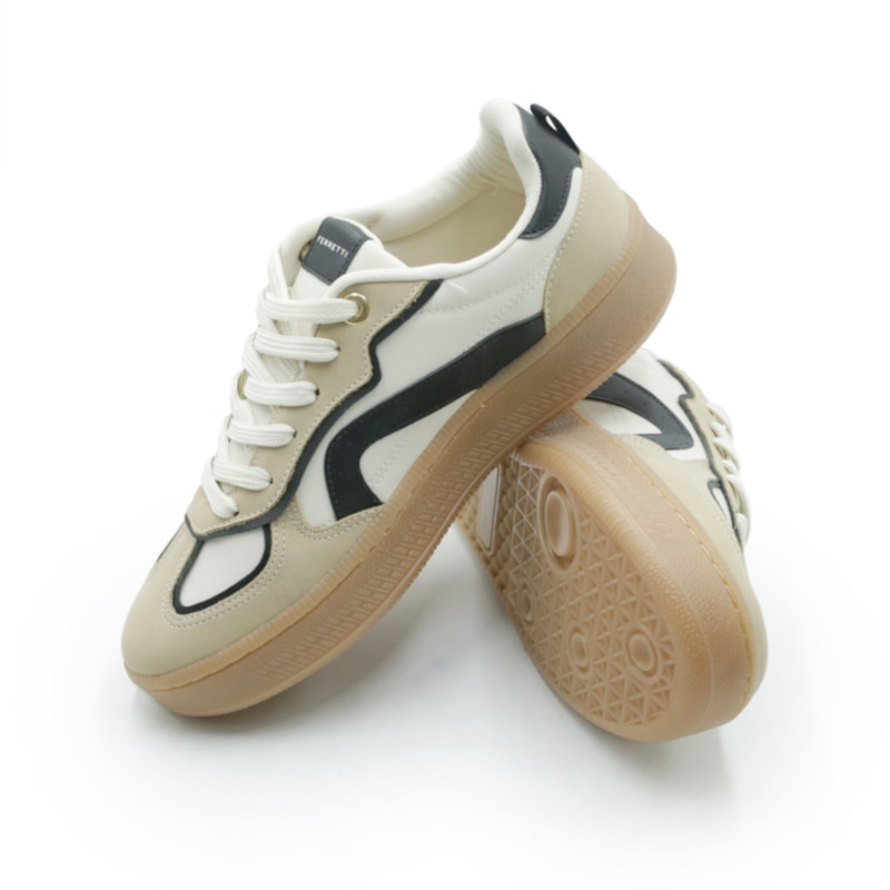 FEMININO TENIS CASUAL FERRETTI 25001 22304OFF AMENDOA PRETO CREPE
