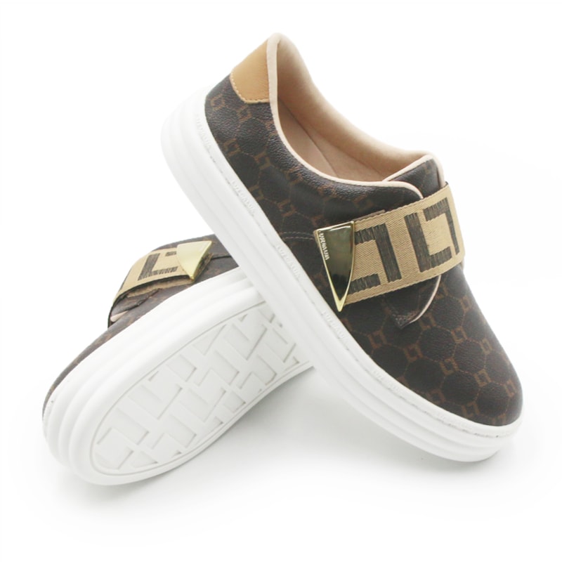 FEMININO TENIS CASUAL LUZ DA LUA  60230005 15 MONOGRAMA AMENDOA OURO