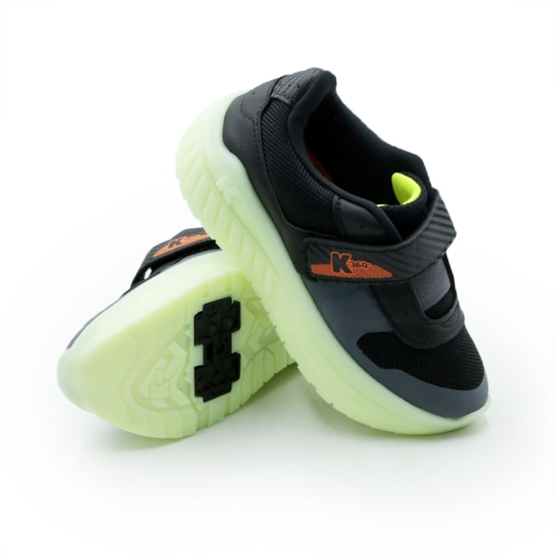 INFANTIL JUVENIL MENINO TENIS KIDY VELOZ LED  4730001 5133PRETOAMARELONEON