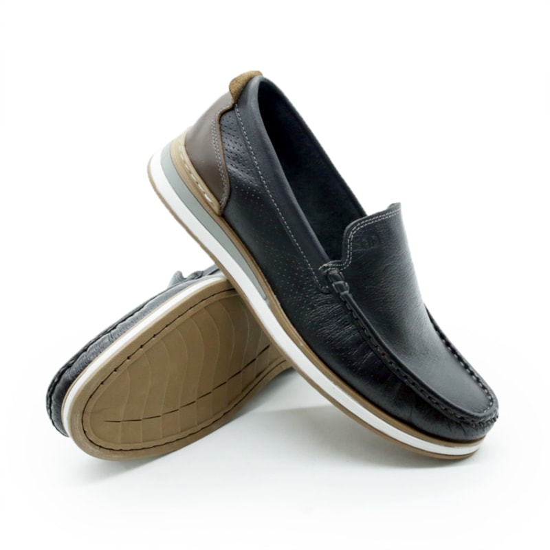 MASCULINO MOCASSIM CASUAL DEMOCRATA FLOW  252101 001 PRETO/TABACO