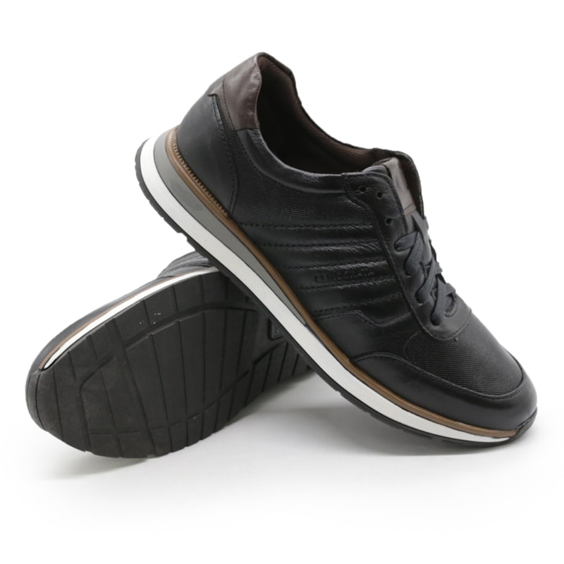 MASCULINO SAPATENIS CASUAL DEMOCRATA  203201 001 PRETO/CARVALHO