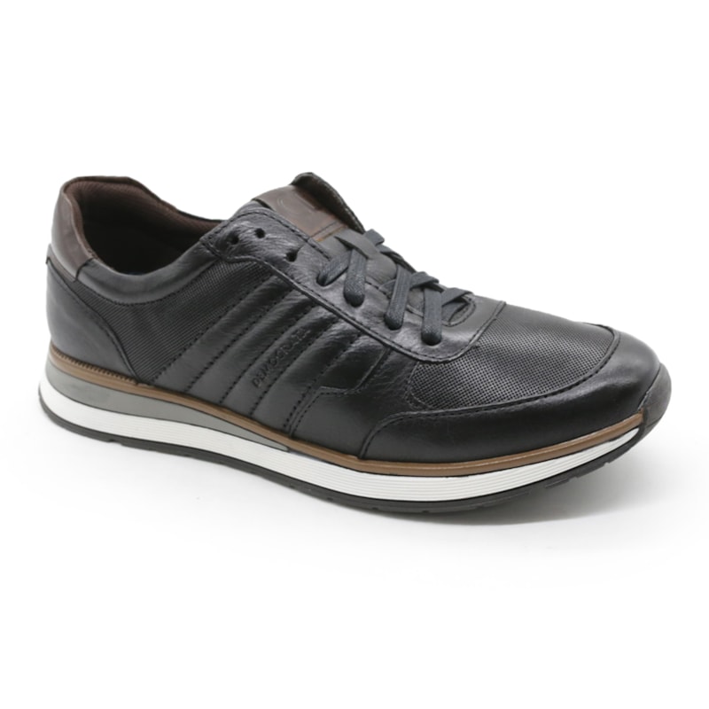 MASCULINO SAPATENIS CASUAL DEMOCRATA  203201 001 PRETO/CARVALHO