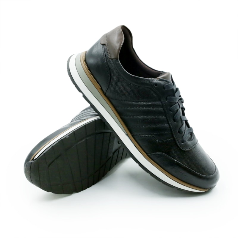 MASCULINO SAPATENIS CASUAL DEMOCRATA  203201 001 PRETO/CARVALHO