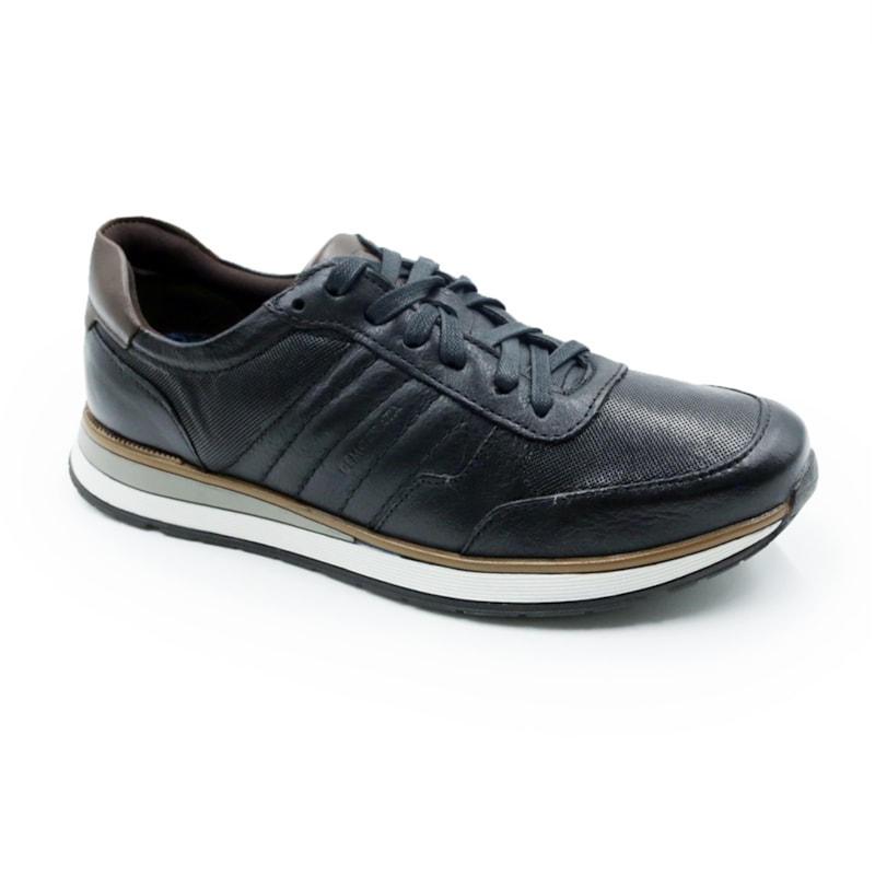 MASCULINO SAPATENIS CASUAL DEMOCRATA  203201 001 PRETO/CARVALHO