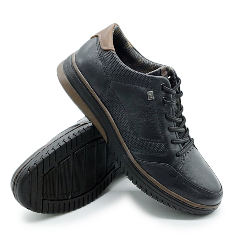 MASCULINO SAPATENIS CASUAL PEGADA 111407 03 NATURE PRETO/PULL UP CONHAQUE