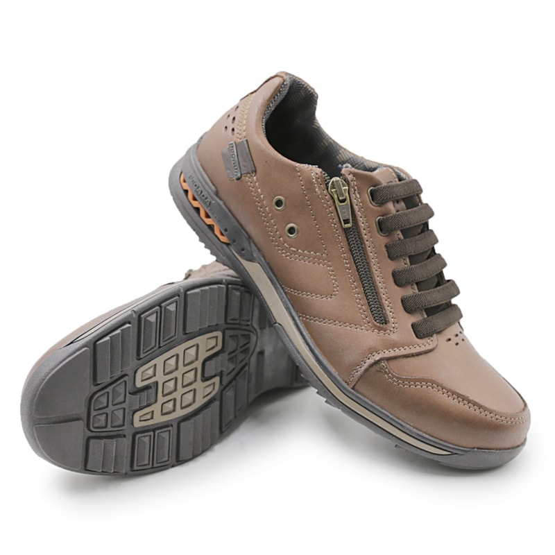 MASCULINO SAPATENIS CASUAL PEGADA 114858 01 ANILINA PINHAO/BROWN