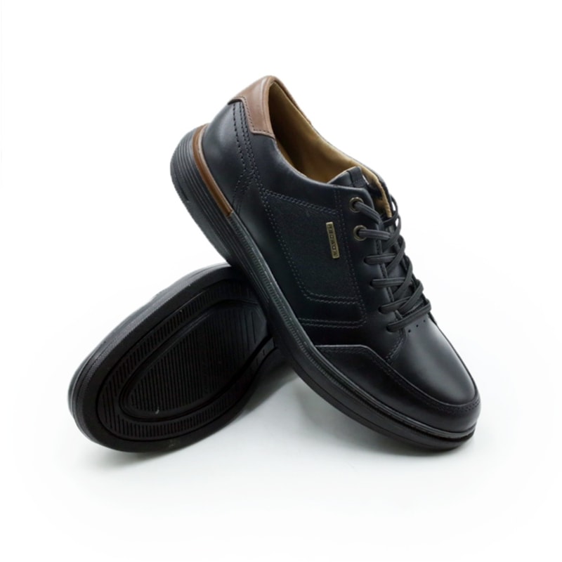 MASCULINO SAPATENIS CASUAL PEGADA  127604 06 STRECH PRETO/PULL UP CONHAQUE