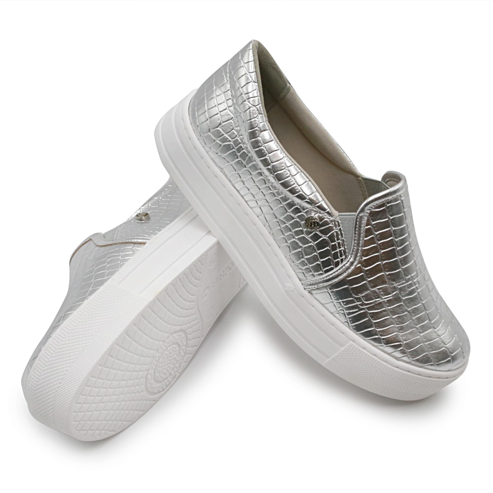 Tênis Anabela Via Marte e Meia VM21-211212 Branco-Prata | Alex Shoes
