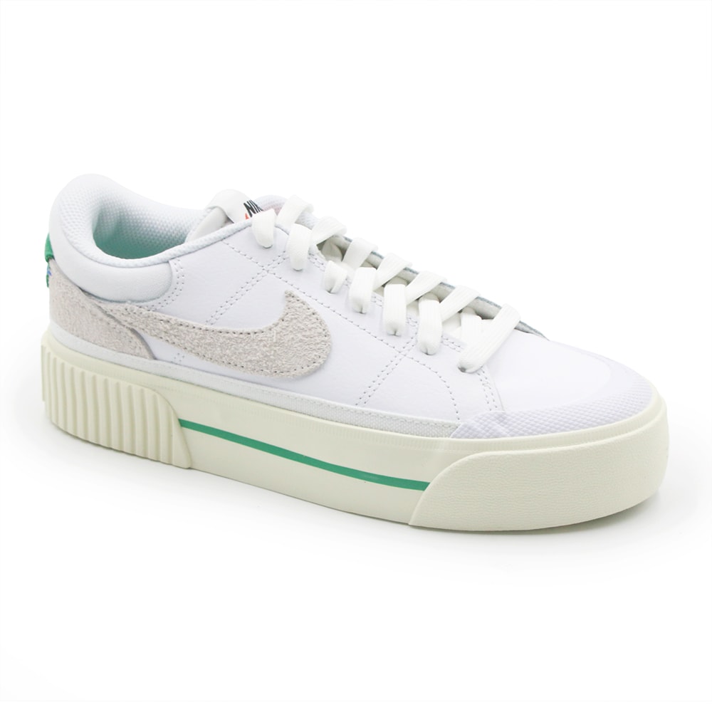 NIKE ALLCOURT LTHR（fargment） Tenis Nike Court Legacy Lift Branco/Verde - 265428 - Anita Shoes